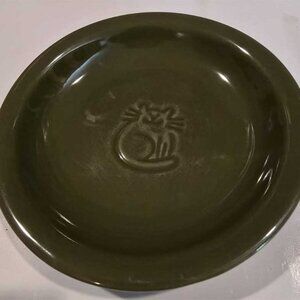 Dish Stoneware Trinket Green Cat Imprint 5.25 inches